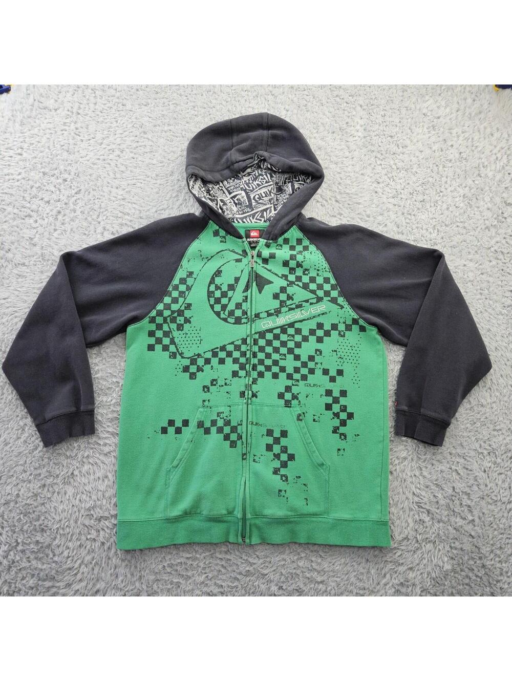 Vintage Surf Y2K QuikSilver Hoodie XL (fits Like L) All Over Print Zip Skater